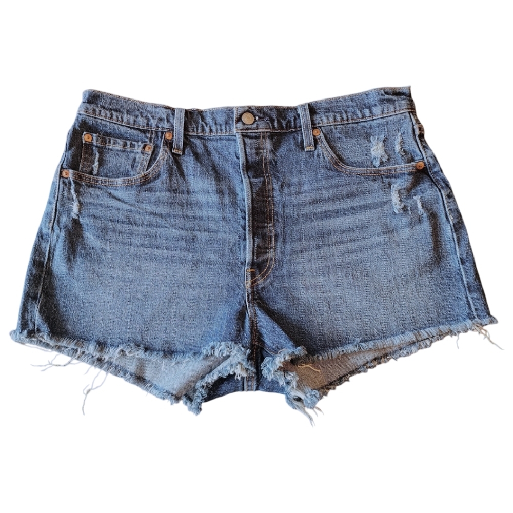 Levi's 501 raw hem button-fly high waist denim shorts 34" waist - Picture 2 of 12